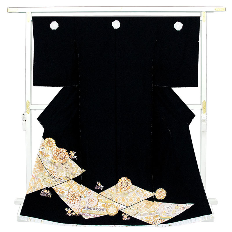 ※ ¡Renovación de tienda y venta de liquidación de inventario! [Sastrería gratuita] Kimono negro tradicional teñido a mano de Kyoto Yuzen ☆ Diseño floral auspicioso clásico puro ☆ Lámina de oro real, bordado a mano, Thor (s04031), moda, kimono de mujer, kimono, tomesode