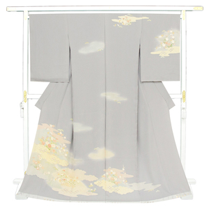 Art hand Auction *Store remodeling and all inventory sold out! [Free tailoring] Tea no Kokoro Tall size Kyoto Yuzen traditional craft hand-painted dyed four seasons flower cloud pattern visit coat (s05254), women's kimono, kimono, Visiting dress, untailored