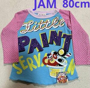 JAM ビッグワッペンロングTシャツ　プリントロンT ブルー／ピンク80cm 長袖Tシャツ 子供服キッズ女の子 カットソー