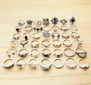 42個 指輪 リング ヴィンテージデザイン 指輪 アクセサリー アンティークデザイン シルバーカラー 海外製 大量 まとめ売り ボヘミアン