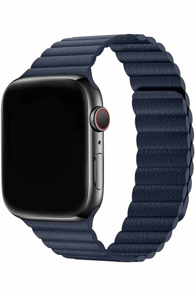 Apple Watchバンド マグネット アップルウォッチ バンド 本革ベルトレザー製　男女兼用38/40/41mmネイビー