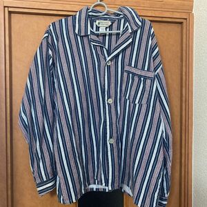 vintage パジャマシャツ パジャマ 古着 シャツ カラー ストライプ 長袖 アメカジ サッカー生地 ルームウェア パンツ