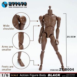 1/6　男性素体 黒肌　ZYTOYS　ZY-B004　1/6サイズフィギュア素体　肩幅広い