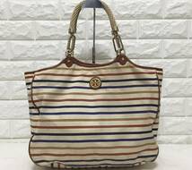 no19286 Tory Burch トリーバーチ キャンバス レザー 肩掛けショルダー トート バッグ ☆ _画像1