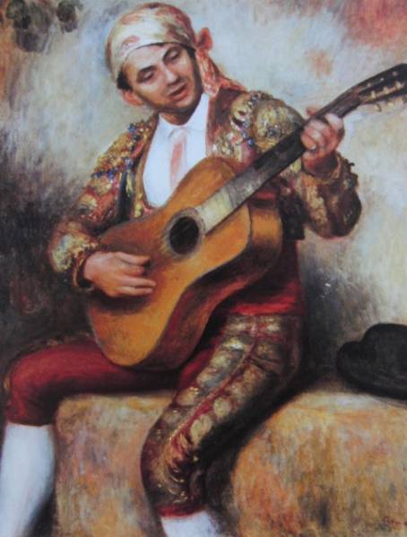 皮埃尔·奥古斯特·雷诺阿, 西班牙吉他手, 海外版, 极其罕见, 全部内容, 包含新框架, 已含邮费, 亚法, 绘画, 油画, 肖像