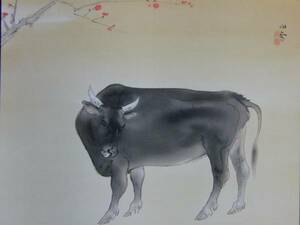 Art hand Auction Kansetsu Hashimoto, plum beef plot, Ultra rare framed painting, Brand new with frame, postage included, iafa, painting, oil painting, animal drawing