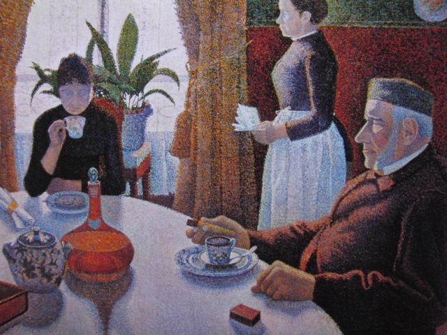Paul Signac, 【Frühstück】, Vintage großformatige Kunstsammlung, In guter Kondition, Nagelneu mit hochwertigem Rahmen, Kostenloser Versand, Französisches impressionistisches Café-Interieur, Kunst, Malerei, Ölgemälde, Porträts
