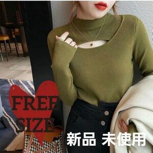 レディース ニットデコルテ 胸開き セクシー リブニット 上品 大人 韓国 トップス 長袖 無地 きれいめ