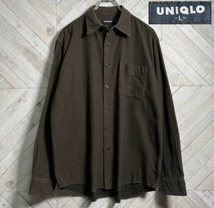 90s 紺タグ OLD UNIQLO オールドユニクロ L カーキ オリーブ ネルシャツ 無地 長袖シャツ 無印良品