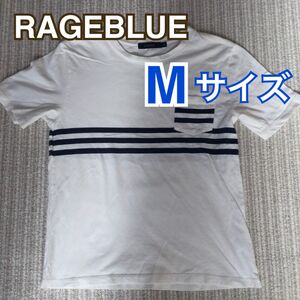 【レイジブルー】半袖 ボーダー 白色 Tシャツ Mサイズ 青 白T rageblue メンズ