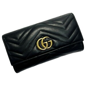 ☆☆ GUCCI グッチ GGマーモント 443436 ブラック 長財布 レザー レディース ゴールド金具 やや傷や汚れあり