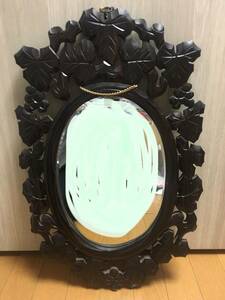 昭和レトロ　鏡　木彫り　ミラー　インテリア　レトロ　アンティーク　鏡　壁掛け　ヴィンテージ　ビンテージ　