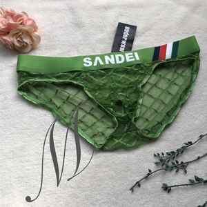 新品 メンズ　Mサイズ　SANDEI グリーン　チェック　レース　sexy シースルー 　ショーツ エロカッコいい ビキニブリーフ