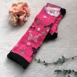 新品 20-24cm ピンク　リボン　可愛い　ジュニア　キッズ　ガール　ハイソックス　ソックス　靴下　