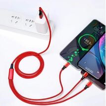 新品　3in1 シルバー　ケーブル　　1.5m 充電ケーブル　充電器　iPhone Cケーブル　lightningケーブル　Android マイクロUSB USB_画像3