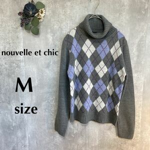 nouvelle et chic タートルネックセーター　アーガイル柄　長袖