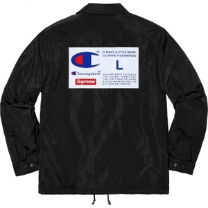 ★ 18AW Supreme シュプリーム Champion Label Coaches Jacket チャンピオン ラベル コーチジャケット ジャケット (ブラック黒M)GDSH