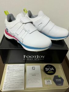 美品 FOOT JOY フットジョイ ハイパーフレックス カーボン ボア HYPERFLEX CARBON BOA メンズ ダイヤル式 3E ホワイト×ブルー 25.5cm