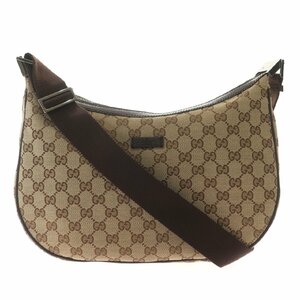 1円スタート 美品 GUCCI グッチ GGキャンバス ショルダーバッグ 122790 GGロゴ シルバー金具 ベージュ ブラウン メンズ レディース