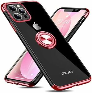 ローズピンク iPhone 14 Pro Max ケース リング付き クリア 耐衝撃 スタンド機能 透明 TPU 車載ホルダー対応