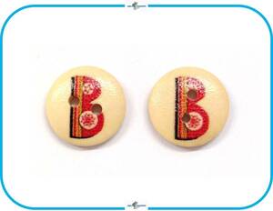 E241 【 B 】 アルファベット ウッド ボタン クリスマス 2ホール 2個セット ハンドメイド 材料 イニシャル パーツ 海外インポート 飾り素材