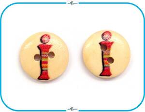 E241 【 I 】 アルファベット ウッド ボタン クリスマス 2ホール 2個セット 木製 イニシャル ハンドメイド 材料 素材 手芸 裁縫 DIY パーツ