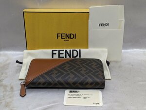 FENDI フェンディ ズッカ柄切替ラウンドファスナーウォレット 長財布 7M0210 AFB4 箱付き