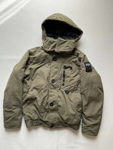 ★美品 USA規格 HELLY HANSEN メンズ S フード付き ダウンジャケット アウター / アメリカ規格 ヘリーハンセン ロゴ ベージュ