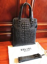 最上級逸品※定価18万◆イタリア・ミラノ発*BOLINI/ボリニ・最上級牛革・クロコダイル*トートバッグ/黒_画像1