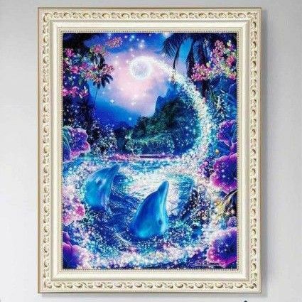 ダイヤモンドアート　イルカの精霊月光海 30x40 cm ラッセン ダイヤモンドアート