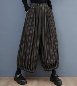  including in a package 1 ten thousand jpy free shipping # autumn winter fine quality border pattern switch wide pants casual large size waist rubber gaucho pants sarouel pants *