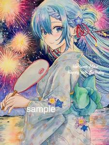 花火　初音ミク　印刷ポスター　手描きイラスト　A4