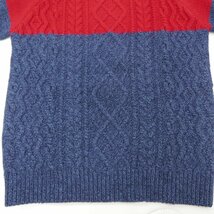 12AW 12FW uniform experiment 2 TONE FISHERMAN CREW NECK KNIT カシミヤ混 ウール 長袖 バイカラー 切り替え ケーブルニット NAVY/RED 1_画像5