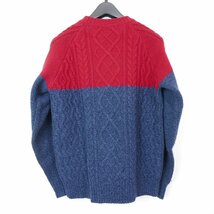 12AW 12FW uniform experiment 2 TONE FISHERMAN CREW NECK KNIT カシミヤ混 ウール 長袖 バイカラー 切り替え ケーブルニット NAVY/RED 1_画像2