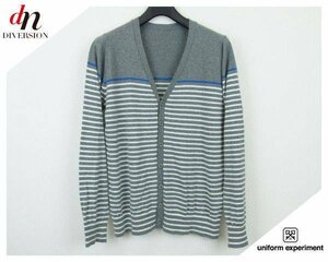 11SS uniform experiment MILANO COTTON BORDER KNIT CARDIGAN コットン 長袖 ボーダー Vネック ニット カーディガン GRAY/WHITE 1