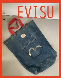 【BIGサイズ】EVISU エヴィス ジーンズ デニム トート バッグ ロゴ カモメ ポケットあり