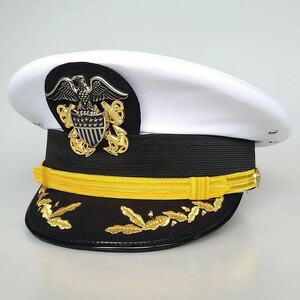【カラー サイズ 選択可】WW2米軍 海軍将校制帽 白 黒 帽章付 アメリカ軍 レプリカ