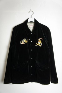 美品正規 TENDERLOIN テンダーロイン T-SOUVENIR JKT ベロア スーベニア ジャケット 刺繍 ブルゾン ドラゴン タイガー 黒 XS 本物 409N 