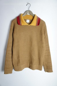 美品22AW Sasquatch fabrixサスクワッチ ファブリックス LOW GAUGE RASTA RIB KINT 襟付き ニット セーター 22AW-KNN-006 茶421N▲