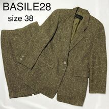 ■美品■シルク混ウール■BASILE28 バジーレベントット　セットアップスーツ上下　size38(Mサイズ相当) 日本製　オリーブ_画像1