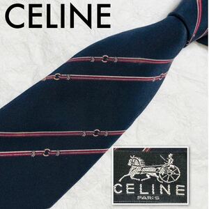 # beautiful goods #CELINE Celine necktie Trio mfreji men taru stripe cord silk 100% Spain made navy 