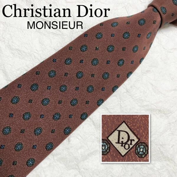 ■美品■Christian Dior MONSIEUR クリスチャンディオール　ネクタイ　ジュエリー　宝石　総柄　シルク100% エンジ系