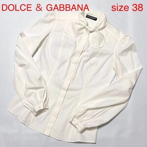 DOLCE＆ GABBANA ドルチェアンドガッバーナ　ブラウス　リボン　size38(Mサイズ相当) イタリア製　コットン　アイボリー　比翼仕立て