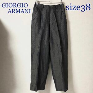 ■希少麻製■GIORGIO ARMANI ジョルジオアルマーニ　リネンパンツ　総柄　センタープレス　size38 イタリア製　グレー