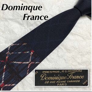 ■美品■Dominque France ドミニクフランス　星　格子　ネクタイ　シルク100% フランス製　濃紺