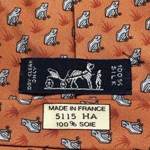 ■美品■HERMES エルメス　ネクタイ　草原のカエル　総柄　シルク100% フランス製　オレンジ_画像7