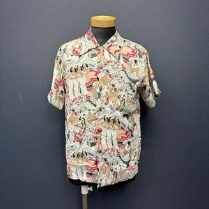 SUN SURF Special Aloha Shirt サンサーフ スペシャル アロハシャツ size S 総柄 イラスト フラガール 半袖 シャツ