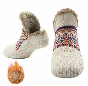  men's knitted room socks slip prevention socks 30cm(46-48) Creamy-White
