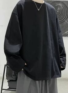 メンズ　韓国　長袖Ｔシャツ　無地　シンプル　カジュアル　 US XLサイズ　 Black