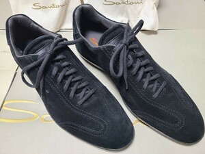 【新品未使用】サントーニ Santoni レザースニーカー スエード黒　定価 7万【サイズ】イタリア製 ８ USA９ 日本27.0cm相当 正規店購入